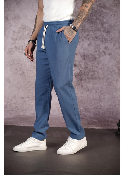 Kingbrich Beli Lastikli Kordonlu Regular Kalıp Düz Keten Erkek Pantolon fiyatları