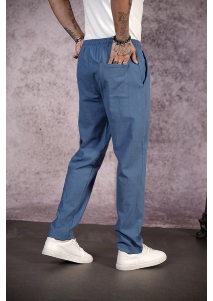 Kingbrich Beli Lastikli Kordonlu Regular Kalıp Düz Keten Erkek Pantolon fırsatları