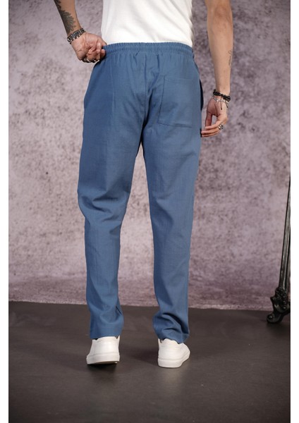 Kingbrich Beli Lastikli Kordonlu Regular Kalıp Düz Keten Erkek Pantolon indirimleri
