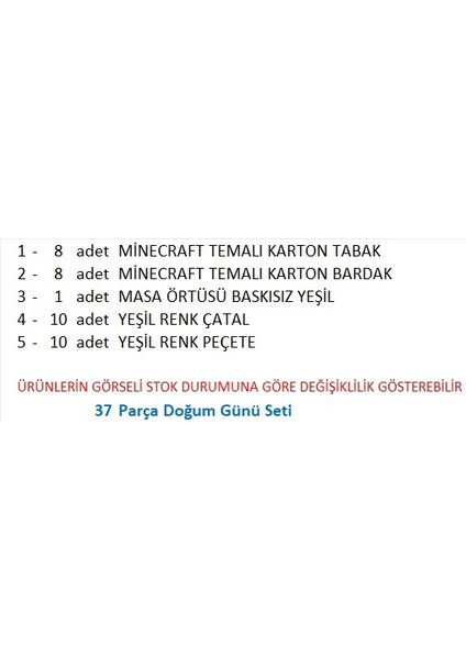 Minecraft Tabak, Bardak, Yeşil Masa Örtüsü, Çatal fiyatları