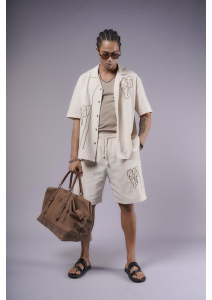 Nakış Detaylı Pamuk Keten Şort Takım fiyatları