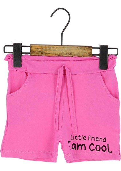 Cepli Little Friend I Am Cool Baskılı Kız Şort Pembe