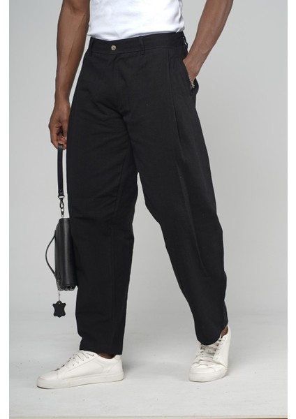 Şalvar Kesim Pileli Keten Pantolon