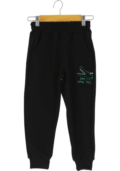 Dinozor See Later You Nakışlı 30/150 2 Ip Erkek Eşofman Alt Siyah