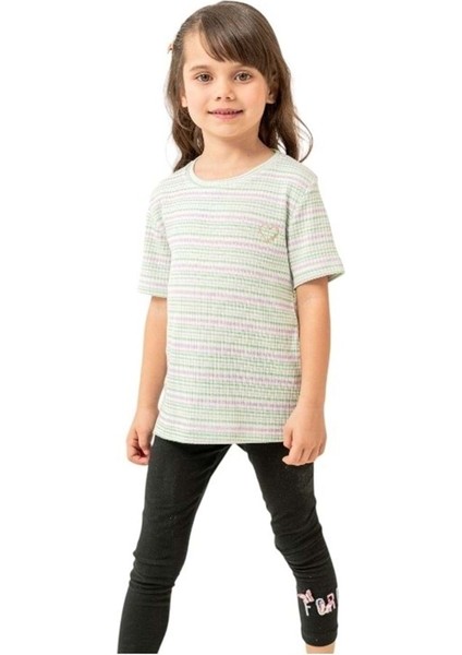 Çizgili Kız Çocuk Tshırt Lila