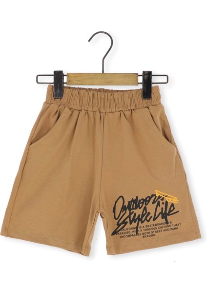 Cepli Outdoor Baskılı Erkek Şort Camel