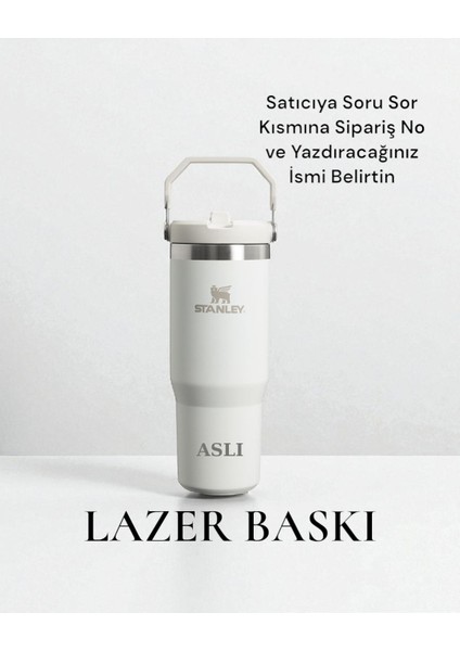 Kişiselleştirilebilir The Iceflow Flip Straw Pipetli Termos 0,89 L Beyaz Özel İsimli modelleri