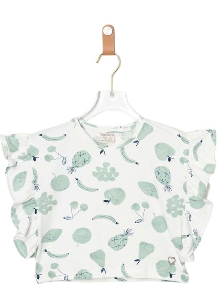 Meyve Baskılı Kız Crop Tshırt Mint Yeşili