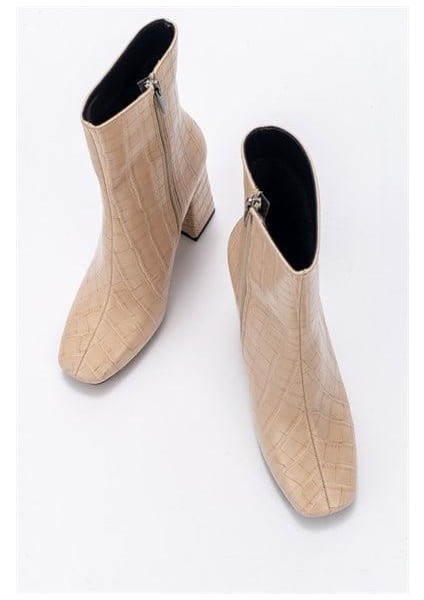 Kadın Tll Bej Krokodil Kalın Topuk Bot modelleri