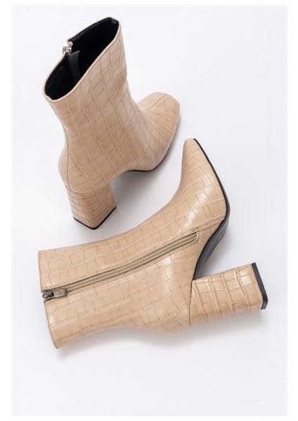 Kadın Tll Bej Krokodil Kalın Topuk Bot fırsatları