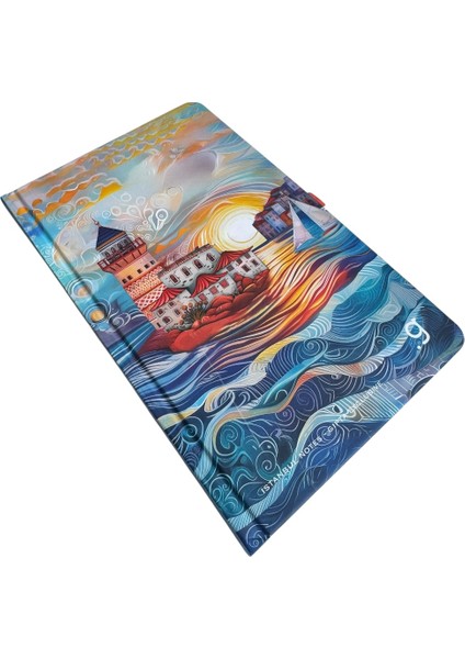 Istanbul Notes Tasarım Defter, 13X21CM, 96 Yaprak Çizgili, Sanatsal Istanbul Manzaralı Sert Kapak