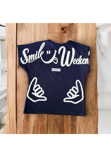 Arka Smile Weekend Baskılı 36/1 Süprem Erkek Tshirt Lacivert fiyatları