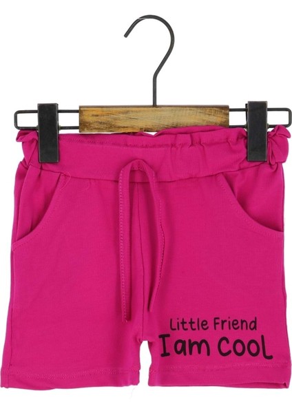 Cepli Little Friend I Am Cool Baskılı Kız Şort Fuşya