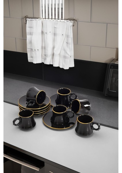 El Yapımı Siyah Seramik Türk Kahvesi Fincanı Takımı, 6 Kişilik, 90 Ml, Lüks ve Şık Tasarım fiyatları