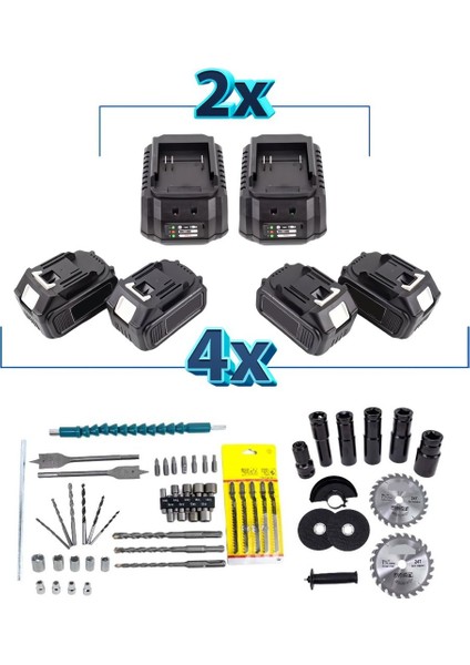 Kömürsüz Akülü 7 Li Set 88VF 5AH 10P (800NM Somun Sökme, LED Işık, Dekupaj, Daire Testere, Darbeli Vidalama, Taşlama, Kırıcı Delici Matkap) EEA450