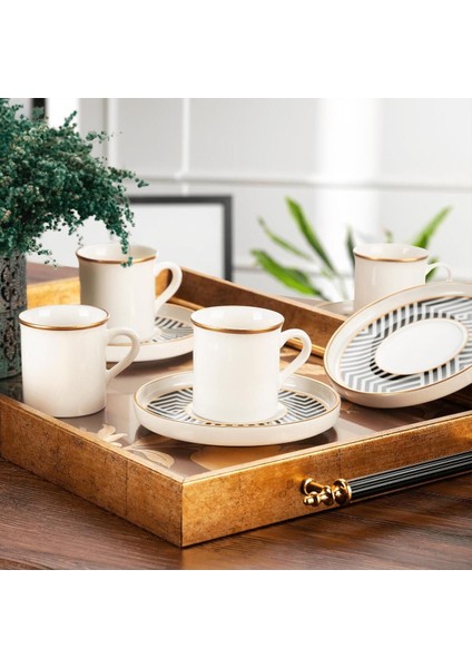 Şık 4'lü Kahve Fincan Takımı, Siyah, Klasik Tasarım