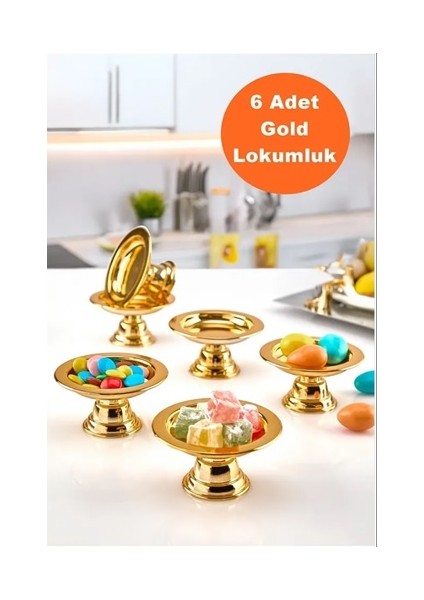 6'lı Akrilik Dekoratif Gold Kahve Yanı Sunumluk Lokumluk Şekerlik 6'lı Makaronluk