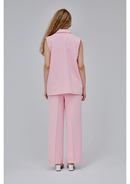 Pembe Oversize Kruvaze Yaka Astarlı Yelek modelleri