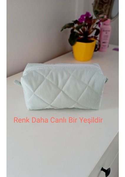 "yumuşak Elyaf Dolgulu, Şık Kareli Makyaj Çantası Büyük Boy 23X10