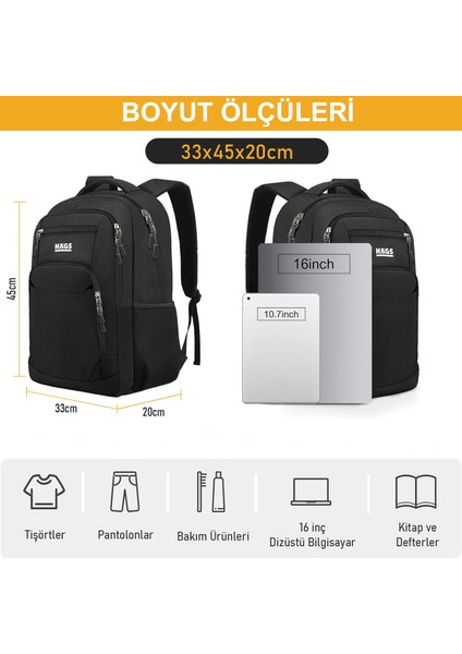 Laptop Sırt Çantası, Multi Cepli Iş Seyahat Çantası Erkek ve Beyan Için Sırt Çantası Siyah