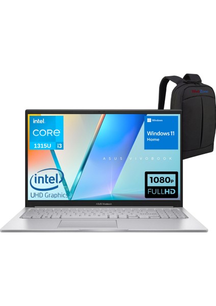 Vivobook 15 X1504VA-NJ725 Intel Core I3 1315U 16GB 512GB SSD Windows 11 Home 15.6" Taşınabilir Bilgisayar - Webzone Çanta Wz2
