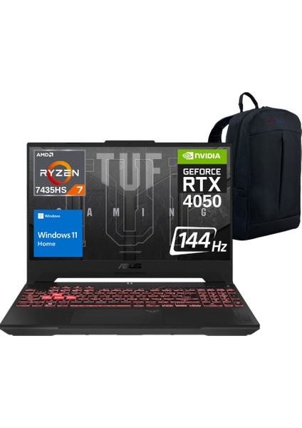 Tuf Gaming A15 FA507NUR-LP016W Ryzen 7 7435HS 16GB 512GB SSD RTX4050 (6gb) 15.6" 144Hz Windows 11 Home Taşınabilir Bilgisayar - Webzone Çanta Wz1