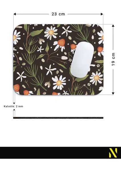 Papatya Desenli Renkli Ergonomik Mouse Pad- 23 cm x 19 cm - Kaydırmaz Taban Ev ve Ofis Kullanımı Için Ideal Fare Altlığı Mousepad