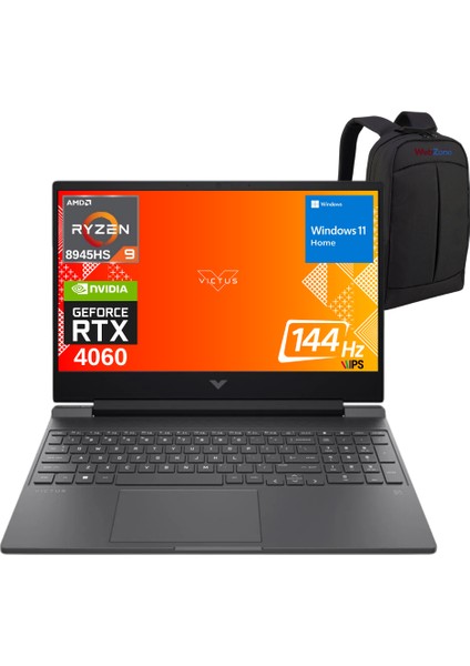 Victus 15-FB3000NT Ryzen 9 8945HS 16GB 2tb RTX4060 (8gb) 15.6” Fhd 144Hz Windows 11 Home Taşınabilir Bilgisayar B82W7EA - Webzone Çanta Wz2