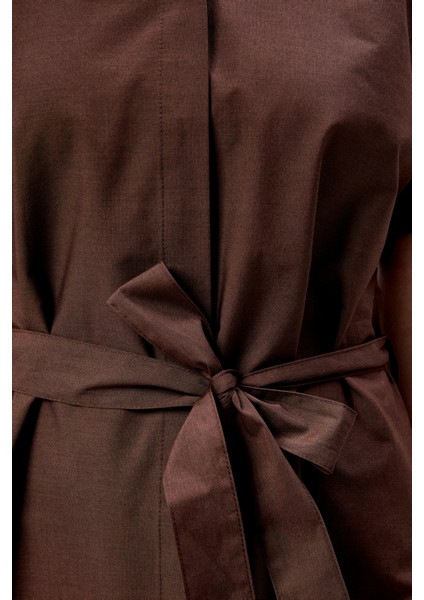 Kahverengi Boydan Düğmeli Gömlek Yaka Poplin Elbise modelleri
