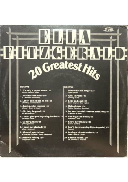 Ella Fitzgerald 20 Greatest Hits Lp Plak fiyatları