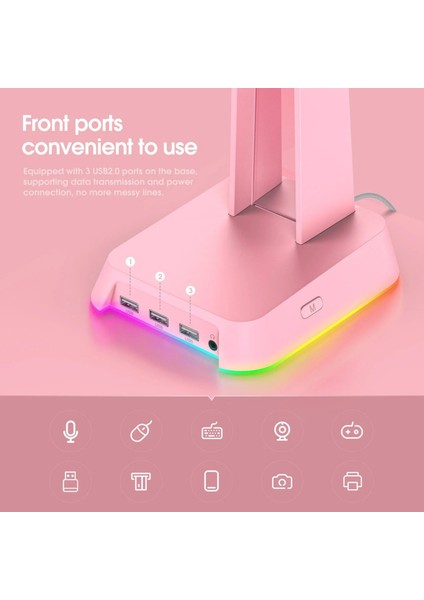 Onıkuma St2 Rgb Gaming Oyuncu Kulaklık Standı | 3x USB 2.0 Hub + 3.5 mm Aux & 2 Modlu Rgb Aydınlatma modelleri