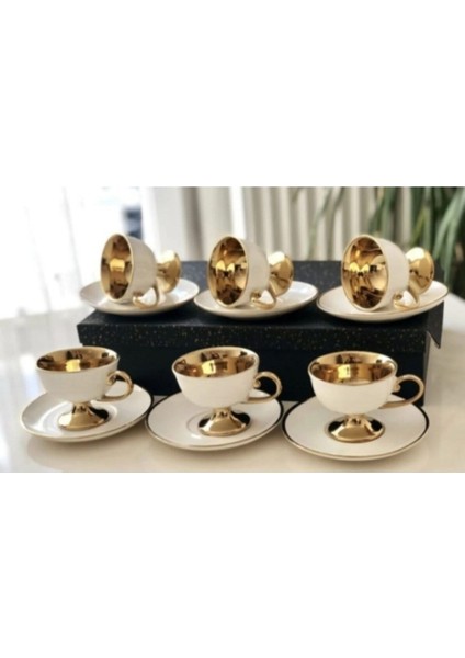 Şık Beyaz Porselen Ayaklı Kahve Fincan Takımı, Zarif ve Şık Tasarım indirimleri