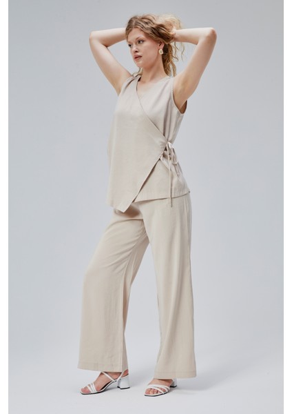 Vizon V Yaka Yandan Bağlama Detaylı Yelek-Pantolon Takım indirimleri