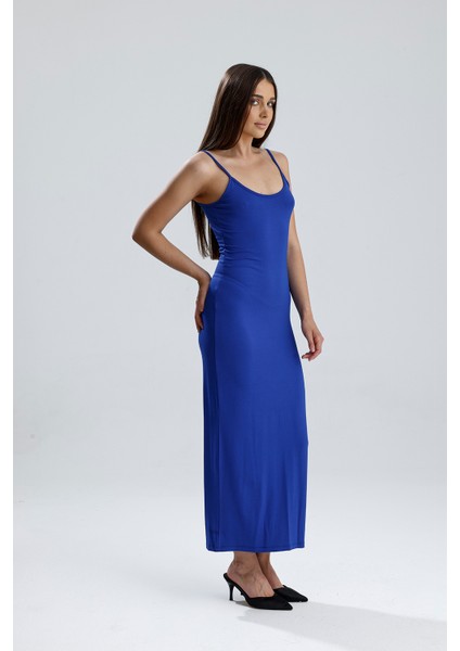 Yırtmaçlı Askılı Likralı Viskon Elbise | ELB35782 Saks modelleri