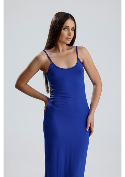 Yırtmaçlı Askılı Likralı Viskon Elbise | ELB35782 Saks fırsatları