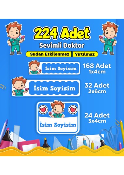 Sevimli Doktor Temalı Okul Kreş Kişiye Özel Isim Etiket Seti - Model 515