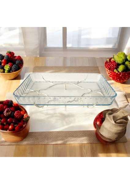 Metal Ayaklı Cam Dikdörtgen Sunum Tabağı40 cm