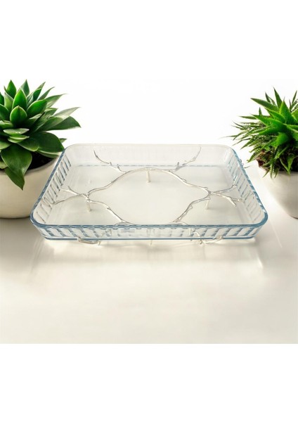 Metal Ayaklı Cam Dikdörtgen Sunum Tabağı40 cm fiyatları