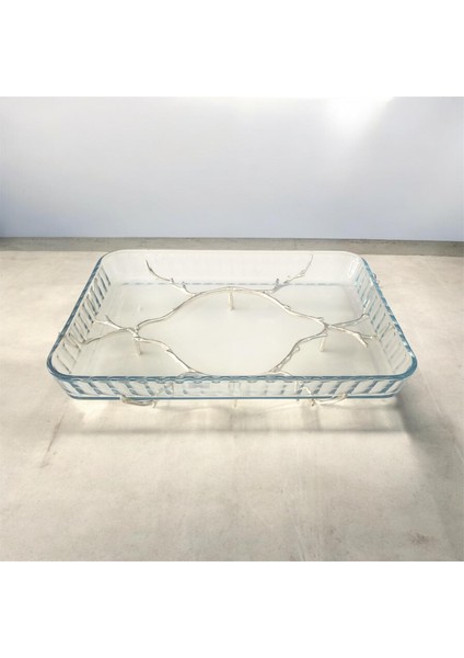 Metal Ayaklı Cam Dikdörtgen Sunum Tabağı40 cm modelleri