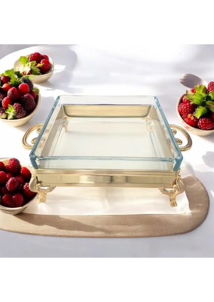 Metal Ayaklı Cam Sunum Tabağı 28 cm