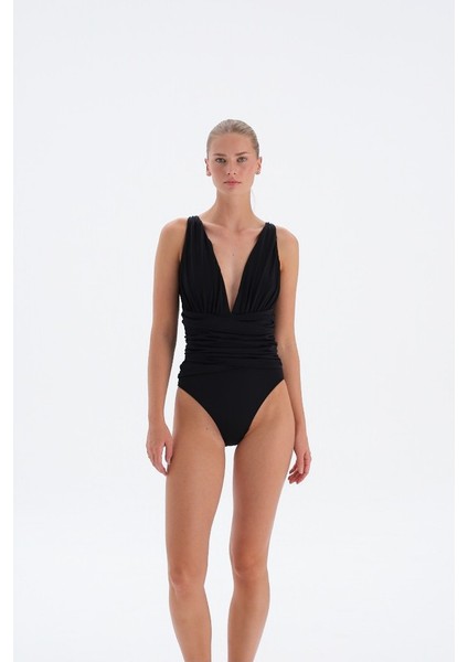 Derin V Yaka Şık Tasarım Toparlayıcı Hızlı Kuruyan Kadın Mayo 3012