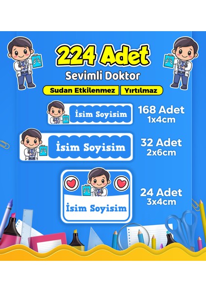Sevimli Doktor Temalı Okul Kreş Kişiye Özel Isim Etiket Seti - Model 513