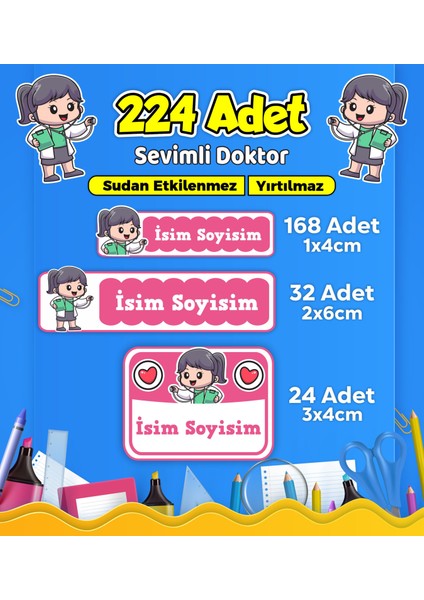 Sevimli Doktor Temalı Okul Kreş Kişiye Özel Isim Etiket Seti - Model 512