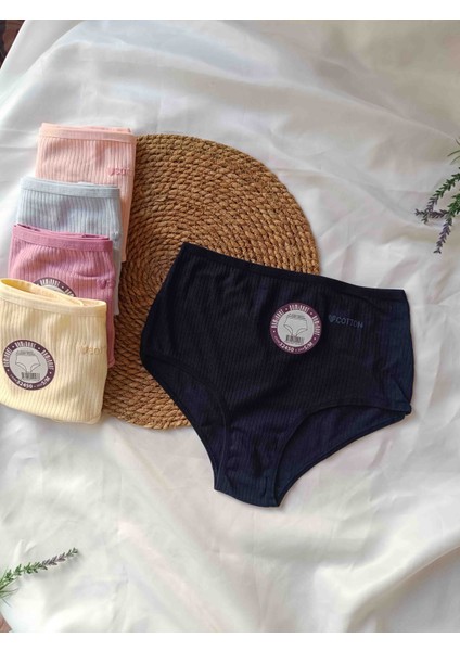 Nurah Lingerie 5'li Paket Kadın Yüksek Bel Pamuklu Özel Doku Külot fırsatları