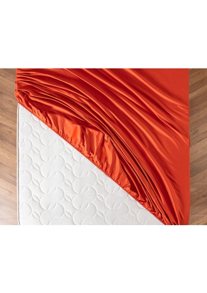 Ciel King Size Lastikli Saten Çarşaf - Turuncu