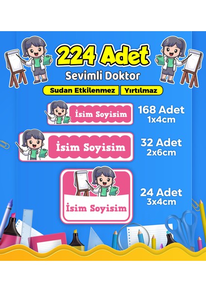 Sevimli Doktor Temalı Okul Kreş Kişiye Özel Isim Etiket Seti - Model 516