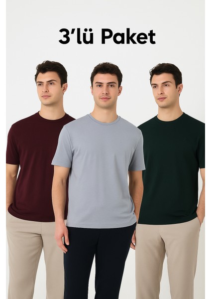 Erkek 3 Lü Pamuklu Yazlık Kısa Kol Bol Basic Tişört