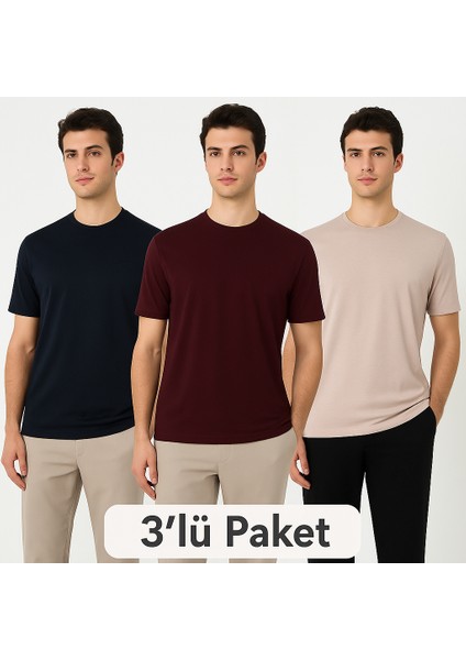 Erkek 3 Lü Pamuklu Yazlık Kısa Kol Bol Basic Tişört