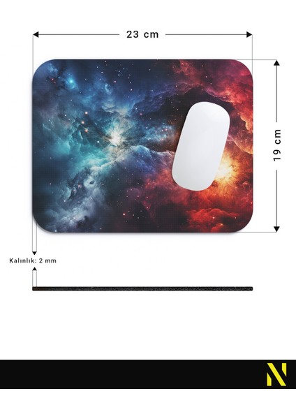 Galaksi Desenli Renkli Ergonomik Mouse Pad - 23 cm x 19 cm - Kaydırmaz Taban Ev ve Ofis Kullanımı Için Ideal Fare Altlığı Mousepad