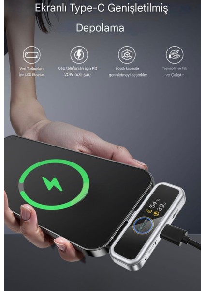 128Gb.Type-C Flash Bellek Lcd Akıllı Ekranlı Şifreleme Özellikli 20w Pd Hızlı Şarj Type-C Girişli Tüm Telefonları Uyumlu Ce Lisanslı Orjinal Yeni Nesil